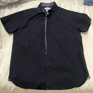 Blue poka dot button down shirt